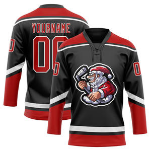 Maillot de hockey réversible brodé 3D du Père Noël de Noël personnalisable Service OEM disponible avec col en dentelle - Product Image 5