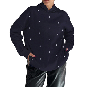 Sudadera con capucha de lana de gran tamaño para mujer, azul marino, adornos de diamantes de imitación, piedras grandes brillantes, ropa de calle con hombros caídos, Top - Product Image 1