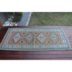 พรมวินเทจตุรกี ขนาด 2.9x6.1 ฟุต (89x187 ซม.) พรมขนสัตว์สีน้ำเงิน - Product Image 3