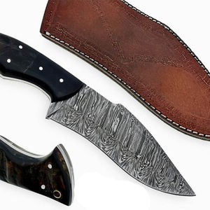 Cuchillo Skinner de Acero de Damasco Hecho a Mano Personalizado Burraq OEM/DIY con Mango de Madera de Resina y Funda de Cuero, Regalo Perfecto para Camping y Caza - Product Image 2