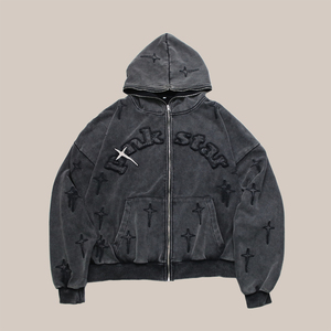 Sweat à capuche vintage de haute qualité 100% coton lavé à l'acide sweat à capuche lourd Streetwear 460g pull en détresse grande taille sweats à capuche - Product Image 1