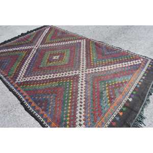 6.7x11 ft Rug, Turkish Kilim Rug, Vintage <b>Red</b> <b>Wool</b> Patchwork Rug - Product Image 4