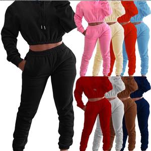 Set Plain Thick Style for Winter soft <b>warmer</b> two piece sweatpants with hoodie Unisex Cotton Fleece Jogger Sweatpant and Hoodies - Product Image 2