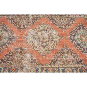 พรมตุรกีวินเทจเป็นมิตรกับสิ่งแวดล้อมกองกลางสีส้มสีฟ้าการออกแบบปะติดปะต่อกัน4.2 x 12.1ft แบนสานขนสัตว์ยางหนุนหลังห้องรับประทานอาหาร - Product Image 5