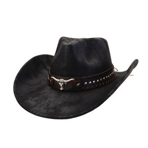 Nouveaux chapeaux de cow-boy en cuir personnalisés pour hommes en plein air chapeaux de cow-boy en cuir véritable chapeaux de mode en gros - Product Image 4