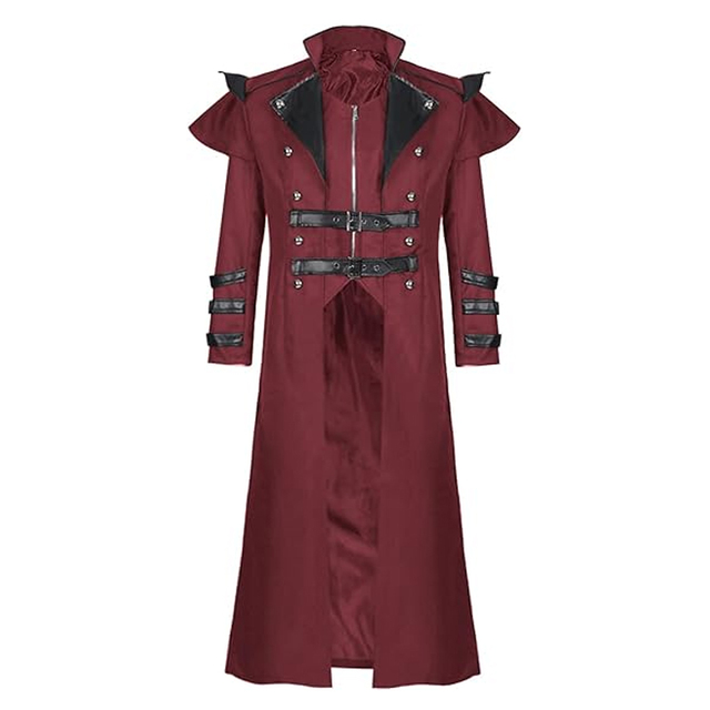 Men Gothic Coat Leather Hooded Medieval-Gothic Retro-Punk Custom Gothic Wear Fashion Leather Studded Long Sleeve Jackets