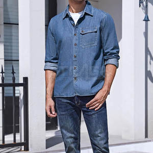 Camisa de Mezclilla para Hombre, Elegante y Transpirable, 100% Algodón, Diseño Ecológico y Ligero, Aspecto Pulido, Ajuste Cómodo, Líneas Limpias, Fácil de Usar - Product Image 4