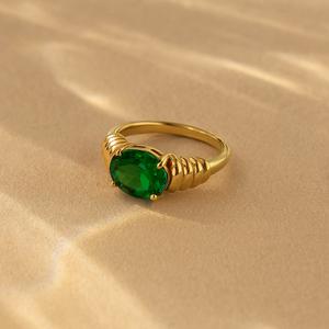Bague vert forêt plaquée or rose avec incrustation d'arbre style bohème - Product Image 3