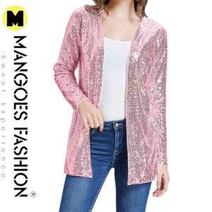 Chaqueta de Lentejuelas Personalizable para Mujer, Blazer Abierto, Cárdigan Informal de Manga Larga, Abrigo Acolchado Transpirable, Color Rosa (Tallas - Product Image 3