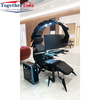 Chaise de jeu Scorpion confortable, de haute technologie, moderne, électrique, inclinable, pivotante, avec support pour 3 moniteurs, coussin chauffant et massant