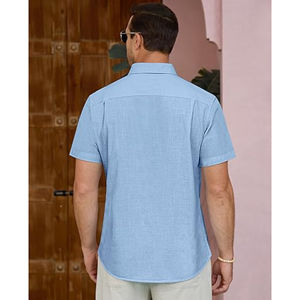 Chemise de travail à demi-manches pour hommes avec coupe ajustée et fermeture à boutons, idéale pour les uniformes d'entreprise, les réunions d'affaires et les commandes personnalisées - Product Image 4