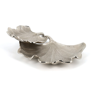 Plateau à feuilles de luxe haut de gamme pour la décoration et le service des aliments Plat décoratif en métal et aluminium enduit d'argent fait à la main - Product Image 4