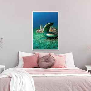 Elegant Tempered Glass Turtle Wall Art: Modern Animal Canvas Print,WHITE <b>FRAMED</b> CANVAS - Product Image 1