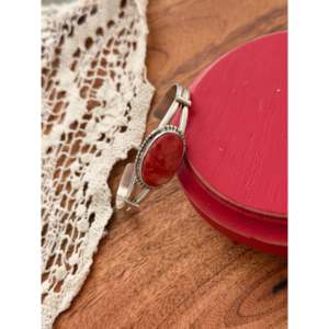 Navajo Handmade <b>Red</b> Spiny Oyster & Sterling Silver Fashion Cuff <b>Bracelet</b> - Product Image 3