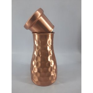 Carafe en cuivre artisanale ayurvédique – Carafe de chevet en cuivre martelé avec dessus en verre - Product Image 1