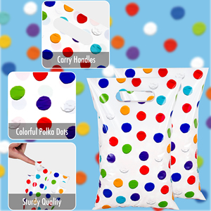 Colorful Polka Dot Eco-Friendly Recyclable Plastic Party Favor <b>Bags</b> with Handles for Kids Birthday Party Supplies - Product Image 1