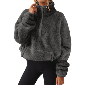 Sudadera Premium con Logotipo Personalizado Bordado, Bolsillo Canguro, Cierre de Cremallera de un Cuarto, Forro Polar Sherpa para Mujer - Product Image 2
