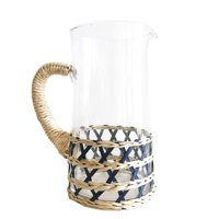 Pichet en jonc de mer bleu foncé tressé à la main et design écologique de style bohème du Vietnam pour tasses et soucoupes à thé