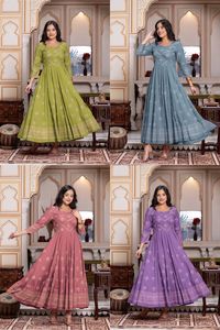 New Latest Maruti Fashion Designer Anarkali Women's 14Kg Rayon Foil Printed Wedding Party Festival Wear <b>Kurti</b> - Product Image 6