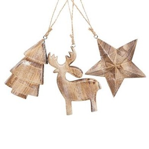 Ornements suspendus de Noël en bois fabriqués à la main pour la décoration d'arbre avec une belle conception de vacances traditionnelle - Product Image 1