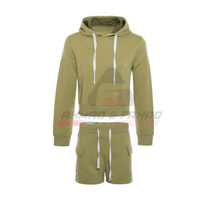 Conjunto de sudaderas con capucha y pantalones cortos para mujer de alta calidad superventas, patrón sólido para invierno, precio razonable para adultos - Product Image 1