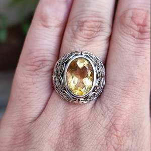 Bague pour homme en argent sterling 925 faite à la main, style bohème, finition polie, pierre précieuse citrine jaune naturelle, taille ovale 10x14mm, cadeau pour lui - Product Image 6