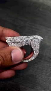 Iced Out Round And Baguette Cut VVS Moissanite Diamond Sparkling 925 Sterling <b>Silver</b> Rhodium Plated Hip Hop <b>Statement</b> <b>Ring</b> - Product Image 2