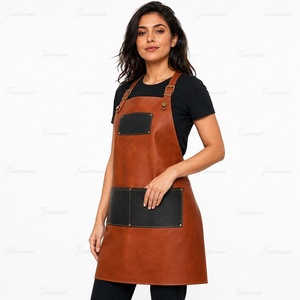 Tablier en cuir Titanwear pour femme, idéal pour le personnel de restaurant et de bar, marron/noir, avec poches, fermeture à boutons-pression, manches courtes, détection numérique des aiguilles - Product Image 2