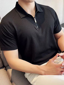 เสื้อยืดแขนครึ่งแขนผ้าโพลีเอสเตอร์สำหรับผู้ชายมีซิปคอโปโล - Product Image 3