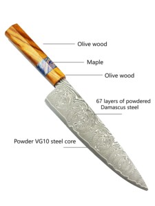 Venta al por mayor personalizado de alta calidad OEM ODM servicio mejor Oliva y mango cuchillo de Chef nueva hoja de acero al carbono con núcleo de acero de Damasco - Product Image 5