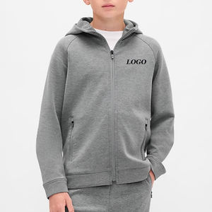 Sweat à capuche pour garçons en polyester/coton doux pour un ajustement confortable et décontracté, fermeture éclair 2026, couleur unie, capuche réglable - Product Image 1