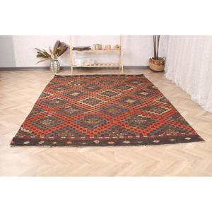 Turkish Vintage Kilim Large Rug 5.9x9.5 ft, <b>Red</b> Camouflage Rug <b>Wool</b> - Product Image 2