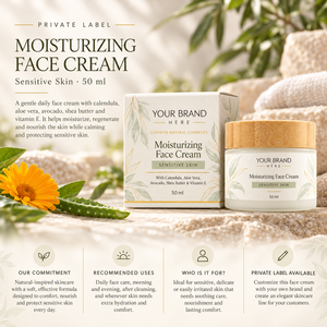 Crema Viso per Pelle Sensibile con Etichetta Privata 50ml |   Calendula e Aloe Vera |   Produttore OEM Spagna - Product Image 3