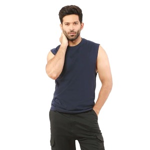 Venta al por mayor Verano Hombres Azul Marino 100% Algodón Muscle Fit Tank Tops Sin Mangas O-cuello Diseño Casual Chaleco Tejido Método - Product Image 5