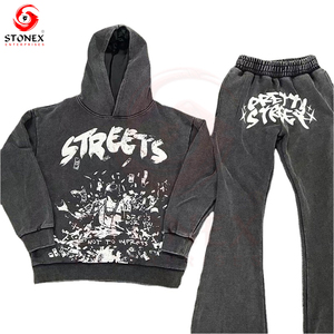 Sweat à capuche zippé avec logo et strass personnalisé OEM Vêtements de jogging pour hommes Ensemble de sweat-shirt 2 pièces Pantalon de survêtement et sweat à capuche Ensemble de survêtements pour hommes - Product Image 6