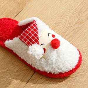 Pantoufles d'hiver à bout ouvert avec motif Père Noël, style dessin animé, décoration de Noël - Product Image 5