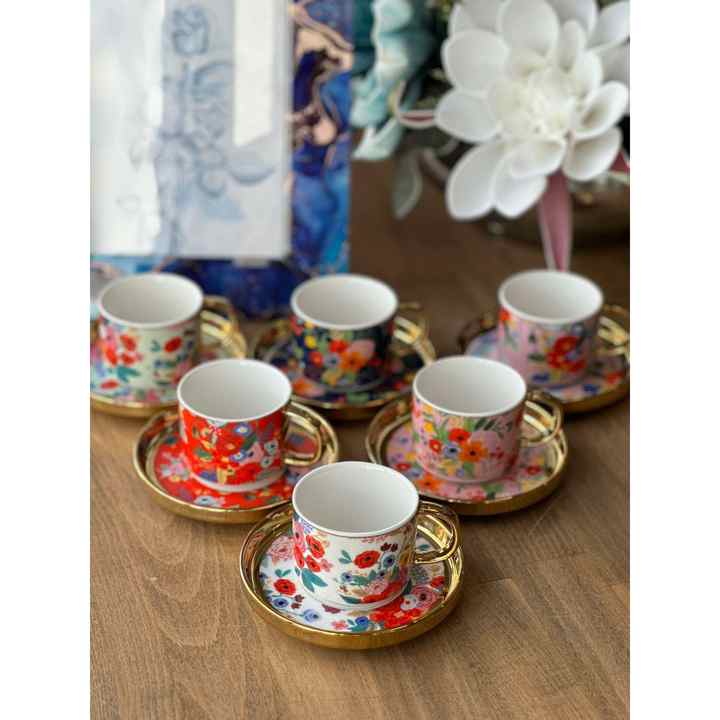 Turkish Coffee Cup Colorful 12 Pieces for 6 People
