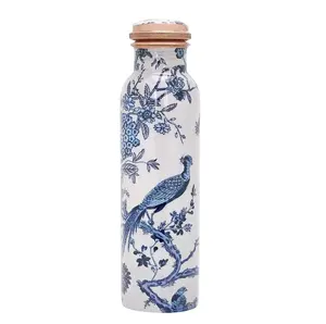 Botella de agua de cobre puro hecha a mano india de calidad superior esmalte impreso buenos beneficios para la salud venta al por mayor vasos de plástico - Product Image 4