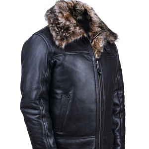 Chaqueta de Invierno para Hombre, Chaqueta Bomber Cálida de Cuero, Chaqueta de Piel de Oveja de Primera Calidad para Hombre - Product Image 2