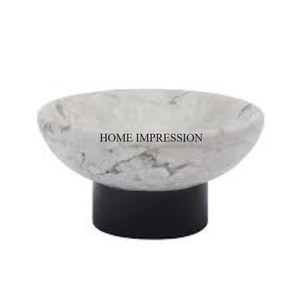 Tazón de forma redonda hecho en mármol de diseñador único blanco y negro de aspecto más moderno con base de metal chapado en oro de proveedor indio - Product Image 4