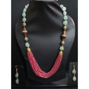 Handmade Boho Beaded Jewelry Set Multi Strand <b>Pink</b> <b>Necklace</b> with Earrings Tribal Ethnic Fashion Jewelry for Women and Girl - Product Image 1