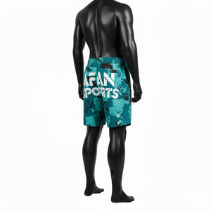 Shorts de bain en microfibre polyester 140 GSM de luxe, couleur turquoise, impression par sublimation graphique, logo personnalisé, vêtements de plage pour hommes - Product Image 2