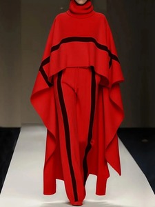 Conjunto de moda de tops de capa suelta para mujer, conjuntos a juego simples de 2 uds de retazos de otoño e invierno, trajes elegantes de cuello alto para mujer 2025 - Product Image 3