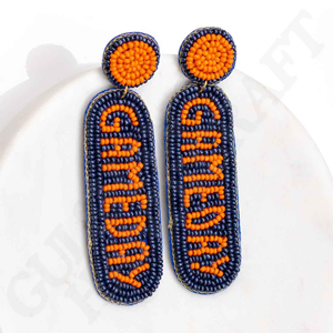 Déclaration faite à la main mode boucles d'oreilles goutte jour du jeu marron blanc perlé bijoux pour les filles pour l'esprit d'équipe hayon Fans de sport - Product Image 5