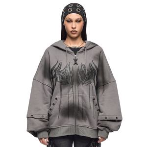 Sudadera con Capucha Extra Grande Estilo Gótico Personalizada para Mujer con Capucha Extendida y Ojales Metálicos, Sudadera con Cremallera para Mujer - Product Image 5