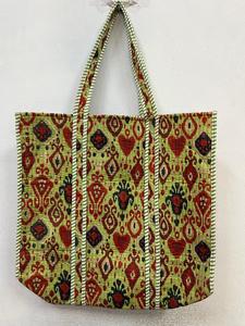 Eco Friendly Floral Cotton Lightweight <b>Shopping</b> <b>Bag</b> Handmade Block Print Quilted Tote <b>Bag</b> with Handy Inside Pocket Tote <b>Bags</b> - Product Image 2