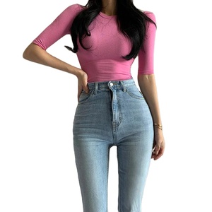 Verano-sólido-Delgado-Camisetas-Mujeres-tops-mangas cortas OEM logo y diseño de alta calidad tela de algodón transpirable - Product Image 1