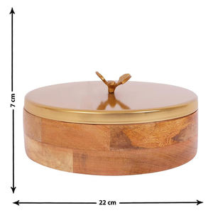 Casserole de luxe faite à la main de la meilleure qualité Pot en bois unique avec couvercle en métal pour la cuisine Stockage des aliments au chaud pour la table de stockage Chapati - Product Image 1