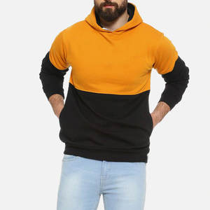 Sudadera con Capucha Bicolor Naranja y Negra para Hombre |   Suéter Deportivo con Bloques de Color |   Suministro de Ropa Urbana Personalizada al por Mayor con Etiqueta Privada - Product Image 3