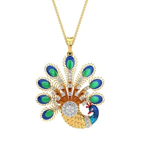 Luxe argent brillant paon bijoux fins pendentifs breloques pour femmes Design artistique CZ brillance émail détaillant plaqué or - Product Image 2